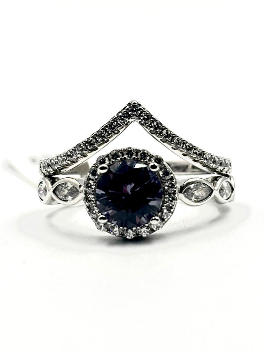 Alexandrite Halo Chevron Bridal Set